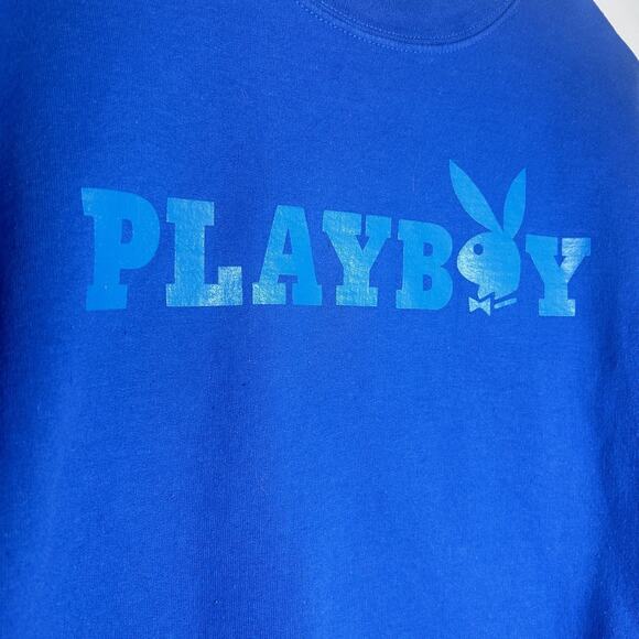 Playboy Blue Crew Neck Sweatshirt Front And Back Bunny Head Logo Size Small - Picture 3 of 8